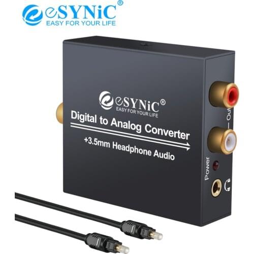 ESYNiC DAC Digital To Analog Analogue Audio Converter Adapter Coax Coaxial Optical Toslink RCA R/L Optical To RCA 3.5mm Jack