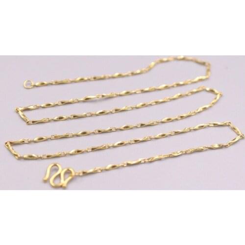 GUARANTEED Real 24K Yellow Gold Necklace Lucky Yuanbao Chain Link Necklace 15.7inch 4.3-4.6g 1mmW For Woman Man