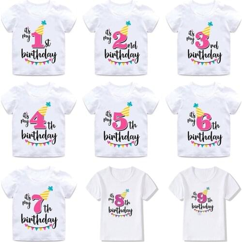 INPEPNOW Happy Birthday Child T-Shirt For Children Cotton Boys T Shirt White T-Shirt Baby Girls Top Princess Kids Tshirt DX-BS16
