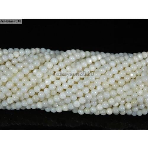 Natural White Sea Shell Gems Stones 2mm Smooth Round Spacer Loose Beads 15'' Strand for Jewelry Making Crafts 5 Strands/Pack