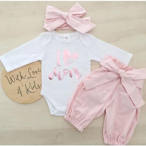 0-24M Newborn Infant Baby Girls 3pcs Clothes Set Kid Girls Romper+Long Pants+Headband Outfits Clothing Set
