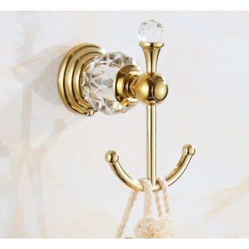 Bathroom Robe Hooks Copper Clothes Hooks Wall Mounted Nail Punched Clothes Rack Key Hanger Gold With Crystal Bath Hardware