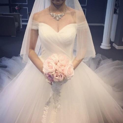 LAMYA Luxury Tulle Bride Gowns Royal Simple Court Train Ball Gown Wedding Dresses Chapel Vintage Vestidos de Noiva Plus Size