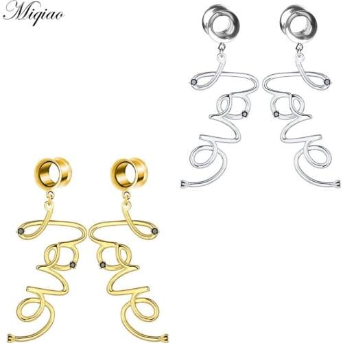 Miqiao 2pcs Fashion Trend Stainless Steel Love Letter Ear Expander Double Horn Ear Expander Exquisite Piercing Jewelry