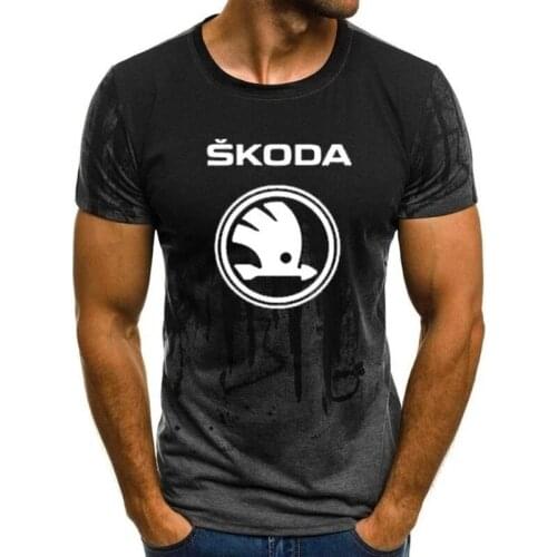2021 for Skoda T-shirt Men Gradient Color Short Sleeve Beefy Muscle Basic Solid Blouse Tee Shirt Casual tshirt Summer Z 2019 P