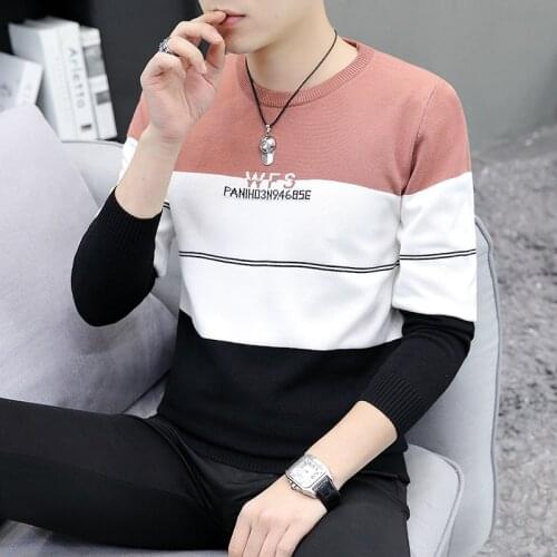 Mens round neck pullover sweater fashion casual jacquard long-sleeved trendy sweater