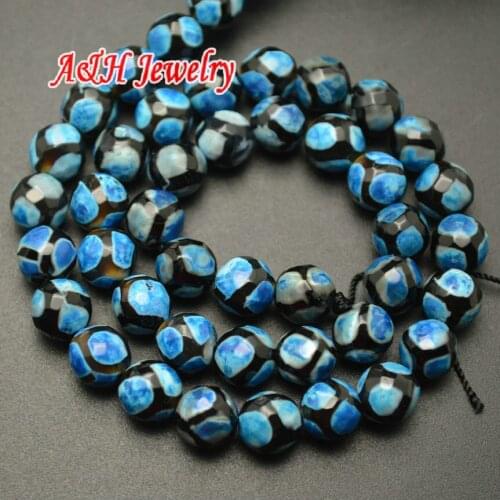 New Arrival Dark Blue and Black Veins Faceted Stone Round Beads 8~10mm Fashion Jewelry Making Materials