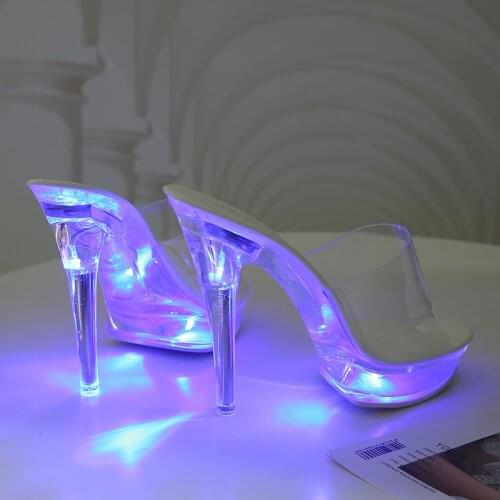 High heels 13CM ladies high heels slippers luminous high heels light up fashion catwalk shoes Size 34-43