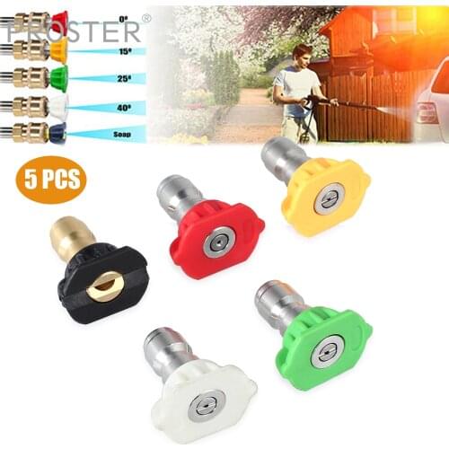 Proster 5Pcs/set 1/4" Stainless Steel Quick Connect High Pressure Washer Spray Nozzle Tips 0 15 25 40 65 Degree 4000 PSI