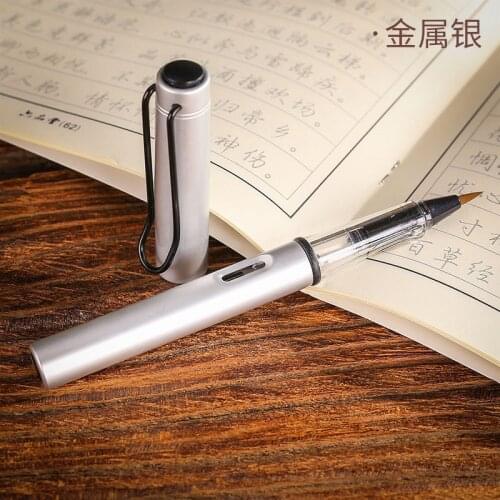 1pc Silver Metal Calligraphy Pen Soft Hair Writing Brush Watercolor Fountain Pen Painting Drawing Tool School Supply Stationery