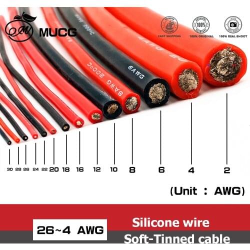 Silicone cable red black wire Car Battery jump Tinned copper Inverter wrapping wiring wires 12awg 10awg 8awg 6awg 4awg 6 4 awg