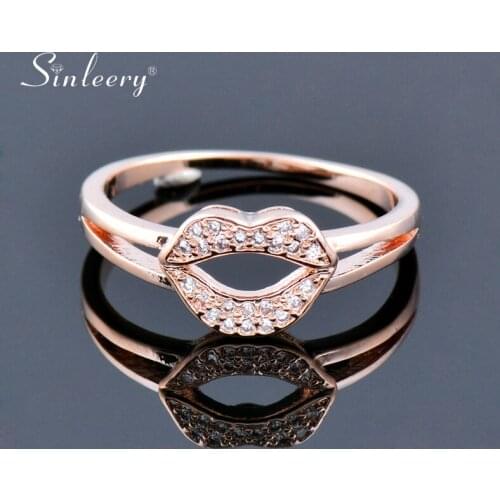SINLEERY Sexy Lips Shaped Rings For Women Girls Rose Gold Silver Color Crystal Ring Size 6 7 8 Jz423 SSC