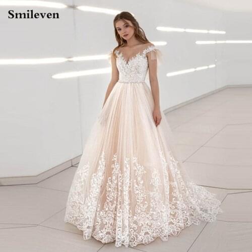 Smileven Princess Wedding Dresses 2020 Fairy Style Lace Appliques Bridal Gowns A Line Romantic Button Back Vestido De noiva