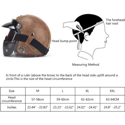PU Leather 3/4 Helmets Open Face Vintage Motorcycle Bike Helmet With Goggle Mask U90C