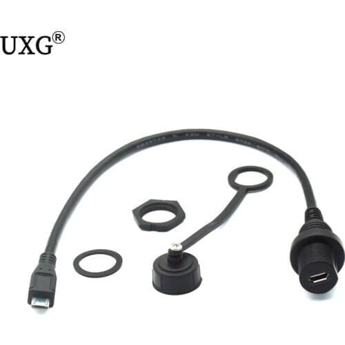 Micro USB 2.0 IP67 Waterproof Cable,Micro-USB 5pin IP 67 Male to Female Panel Mount Water Proof Connector Extension cord 30cm 1m