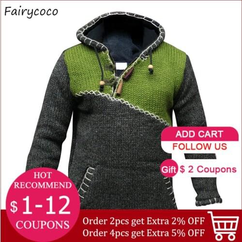 Knitted Sweater Men Hoodie Pullover Jumper Streetwear Cropped Fall 2020 Trendy Spliced Plus Size Stitching Hooded Sweatshirt