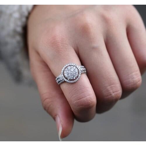 Vintage Female White Crystal Stone Ring Charm Silver Color Hollow Wedding Rings For Women Dainty Round Zircon Engagement Ring
