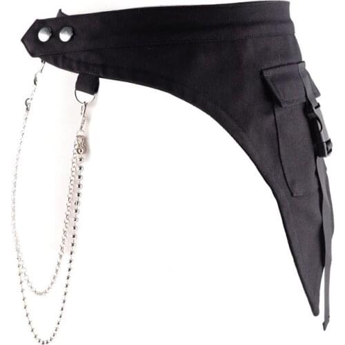 2021 Punk Style Women Black Fabric Waistband Wide Waist Belt with Phone Bag Female Double Chain Hip Hop Shirt Corset Cinch Belt