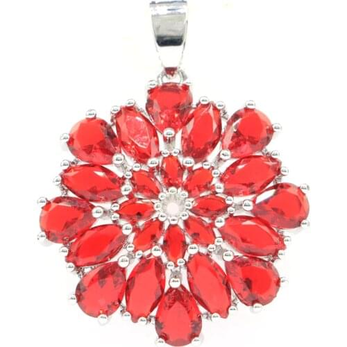 39x30mm Luxury Created Iolite Red Blood Ruby White CZ Gift Jewelry Silver Pendant
