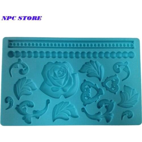 Fondant 3D Silicone Mold Baroc Lace Flowers Shaped Silicone Cake Mold Cake Decorating Tools Gum Paste Moldes De Silicona Blue