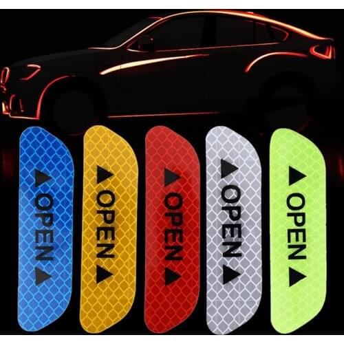 4Pcs/Set Car OPEN Reflective Tape Warning Mark Reflective Open Notice Bicycle Accessories Exterior Car Door Stickers DIY