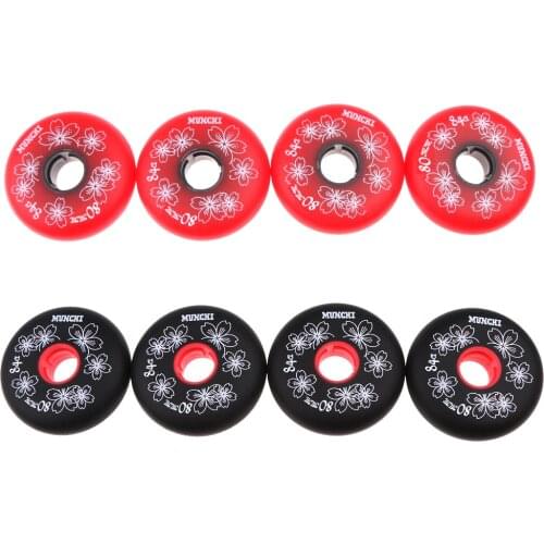4 Pieces Heavy Duty Inline Roller Hockey Fitness Skate Replacement Wheel 84A Black/Red 72mm/76mm/80mm