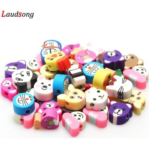 50pcs/lot DIY Mixed Animal Spacer Beads Polymer Clay Beads For Jewelry Making Handmade Bracelet Necklace Jewelry Supply 10mm