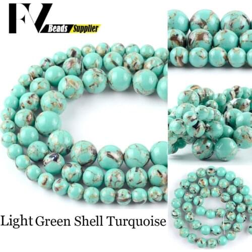 Natural Round Beads 4mm-12mm Light Green Shell Turquoises Howlite Stone Beads for Jewelry Making Handmade Bracelets Accessories