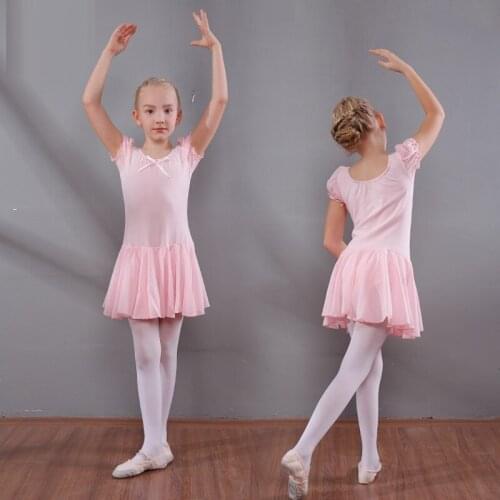 Childrens Dance Dress Girls Practicing Dancing Dress Girls Summer Short-sleeved Cotton Ballet Skirt Dancing Costume D0789