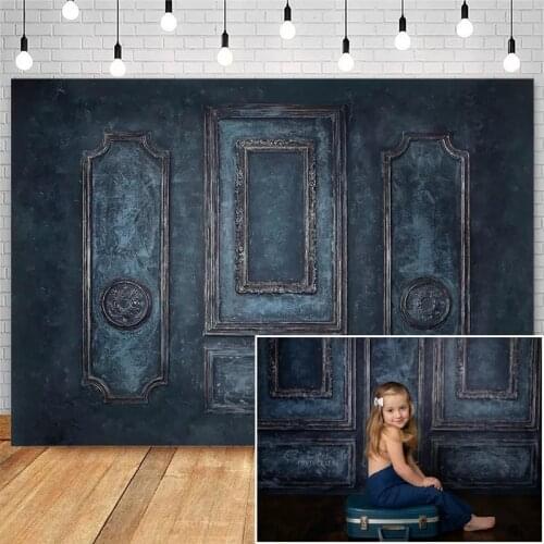 Photography Backdrop Dark Blue Retro Door Brick Wall Photo Background Wedding Birthday Portrait Photocall Background Studio Prop