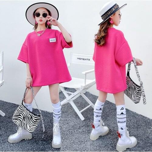 T-shirts for Teenage Childrens Clothing Summer Baby Girls Oversized Casual T-shirt 2021 New Fashion Korean Loose O-Neck Top