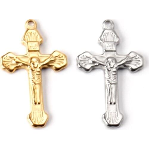 ASON 10pc/lot Cross Religious Pendant Stainless Steel Single Hole Charm Necklace DIY Handmade Jewelry Making Supplies With Label