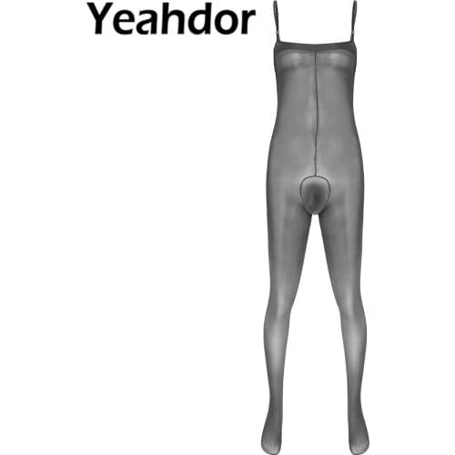 Men SIssy Jumpsuit Adjustable Spaghetti Straps Bulge Pouch Bodysuit Lingerie Leotard Gay Nightwear See-through Body Stocking