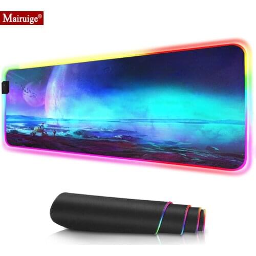 Space Blue Planet Planet Universe LED Mousepad RGB Glow Colorful Large Mouse Pad XXL Computer PC Desk Mat for Laptop Table Pads