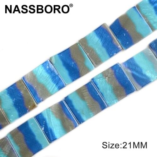 21mm Square Shape Blue Gray Stripe Printed Shell Beads Loose Spacer Stone Beads for Jewelry Making DIY/Handmade Craft Materials