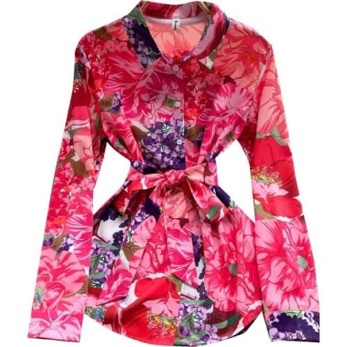 Summer Womens Shirt Fashion Lapel Printing Long-sleeved Cardigan Temperament Casual Shirt