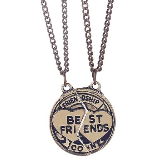 Lureme Vintage Antique Alloy Friendship Jewelry Best Friends Necklace BFF Pendant Necklace for women men 2pcs/set (nl004227)