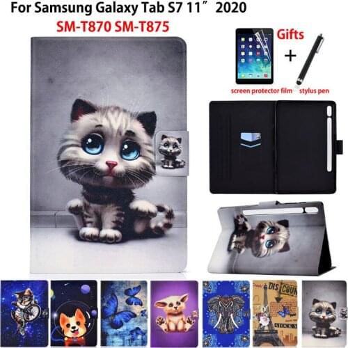 Cute Pattern Case For Samsung Galaxy Tab S7 11 inch Cover SM-T870 SM-T875 T870 T875 2020 Funda Tablet PU Leather Shell +Gift