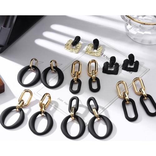 Unusual Black Acrylic Earrings Vintage Round Drop Earrings for Women Statement Exaggerated Big Earring 2021 Trendy Jewelry