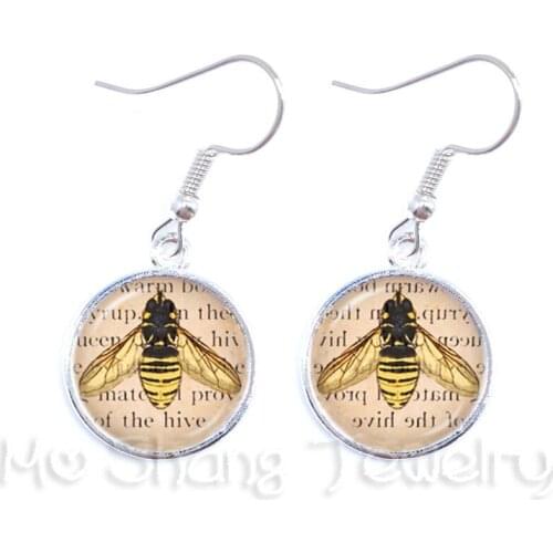 2018 New Arrival Bees And Owls Cabochon Insect Drop Earrings 16mm Cabochon Glass Stone For Women Best Gift For Her