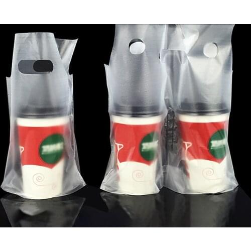 Disposable Cup Bags Coffee Doggy Bag Take-away Drinking Packing Tools Pastic Double Cups Carrier Bottle Handbag 50pcs