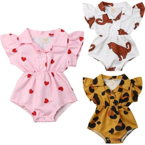 0-12M Baby Polka Dots Bodysuit Infant Girls Floral Blouse Bodysuits Jumpsuit V-neck Ruffles Sleeve Outfit Clothes Summer Casual