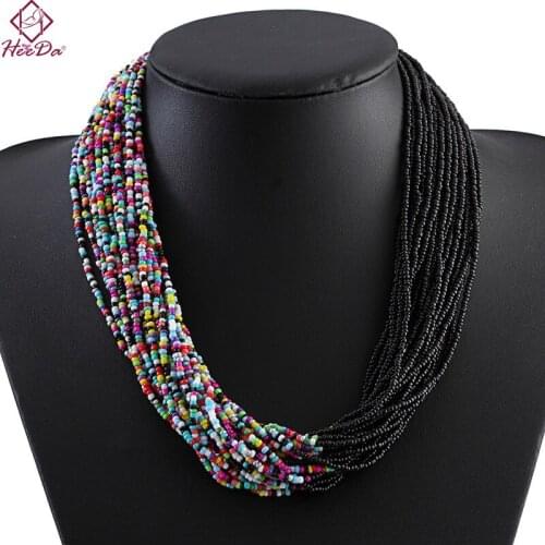 Heeda 2018 New Fashion Exaggeration Bohemian Multilayer Seed Beads Necklace High-end Elegant Joker Big Name Women Sweater Chain