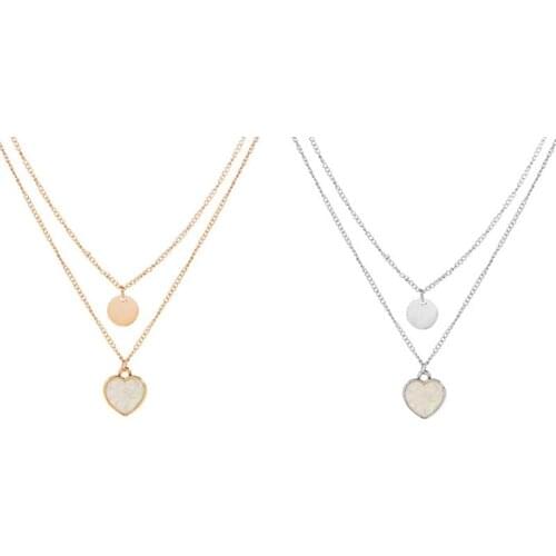 Fashion Jewelry Clavicle Pendant Necklace Gold Silver Plated Ladies Simple Love Heart Necklace Two Groups Choker Necklace Women