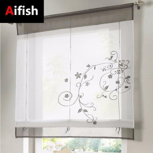 Pastoral Plant Embroidery Thira Romana Short Curtains For Living Room Kitchen Curtains Tulle Garden Fashion DL005-4