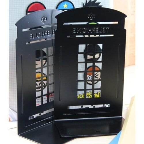 1 Pair Retro Telephone Booth Bookends Support Metal Anti-Skid Desk Book Stand Organizer Book Shelf Holder 12.5*20*9.5cm