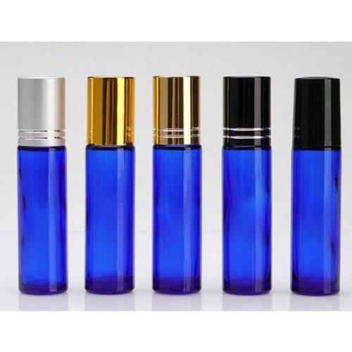 Blue 10ml Glass Roll On bottle Stainless Steel Roller Ball Essential Oils Perfume Bottles F134