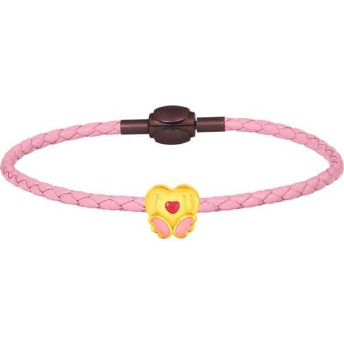 Pure 24K Yellow Gold Bracelet Women 999 gold 3D Heart Wing Bracelet