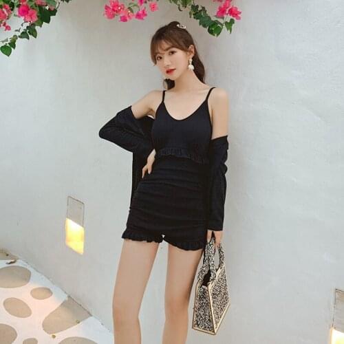 2021 New Korean Sexy Women Swimwear Two Piece Swimsuit Female Solid Monokini High Waist Bathing Suit Swim Bodysuit