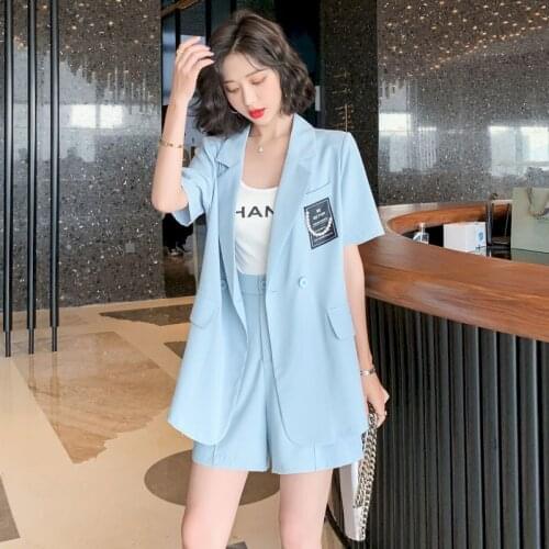 Women Summer Blazer Set 2 Piece Set Women Suit Blazer and Pants 2021 Summer Small Short-sleeved Goddess Suit Shorts Two-piece